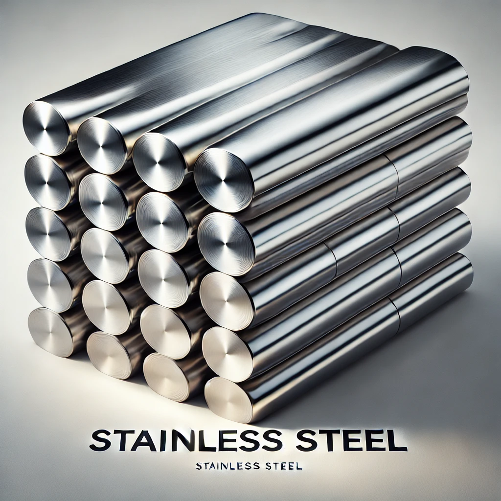 DALL·E 2025-02-27 17.42.44 - A high-quality, realistic image of Stainless Steel products. The steel has a polished, reflective surface, neatly arranged in an elegant stack. The li